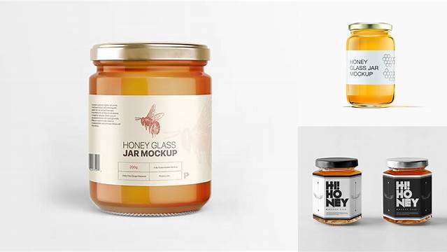 7840+ Glass Jar with Honey PSD Mockup Front View Free Graphic Mockup PSD