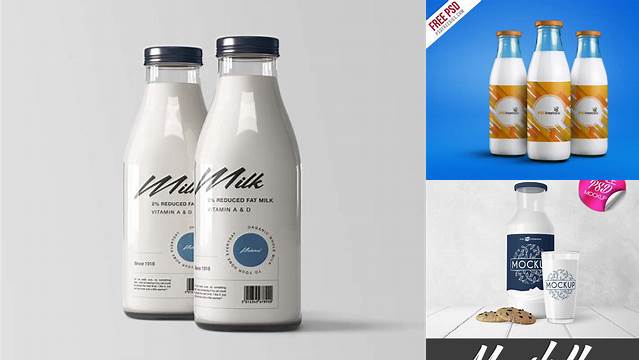 7846+ 8 Pack Dairy Bottle PSD Mockup Half Side View Exclusive PSD Design Freebie