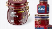 7853+ 100ml Glass Raspberry Jar with Clamp Lid PSD Mockup Exclusive Layered PSD Mockup