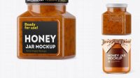 7853+ Glass Creamed Honey with Prunes Jar PSD Mockup Halfside View High-Quality Design Free PSD