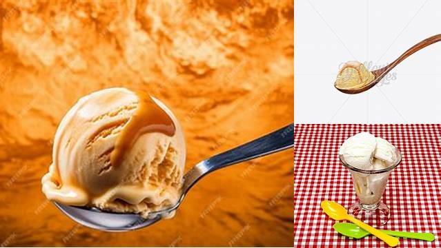 7856+ Wooden Spoon With Vanilla Ice Cream and Caramel Syrup Free Photoshop Mockup Design