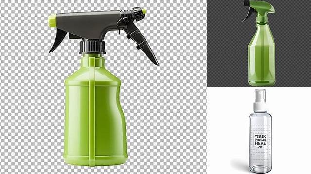 7857+ Transparent Plastic Sprayer Bottle with Liquid PSD Mockup Professional Design PSD