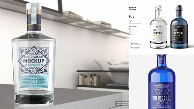 7860+ Clear Glass Bottle with Blue Gin PSD Mockup Premium Mockup Freebie