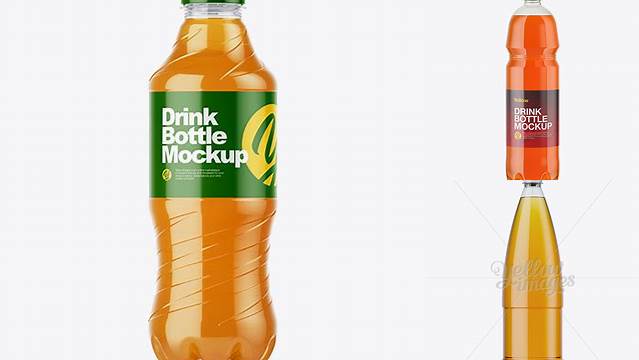 7865+ 1L Clear PET Bottle with Orange Drink PSD Mockup Front View Exclusive Free PSD Mockups