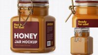 7867+ 100ml Glass Raw Honey Jar with Clamp Lid PSD Mockup Halfside View Exclusive Layered PSD Mockup