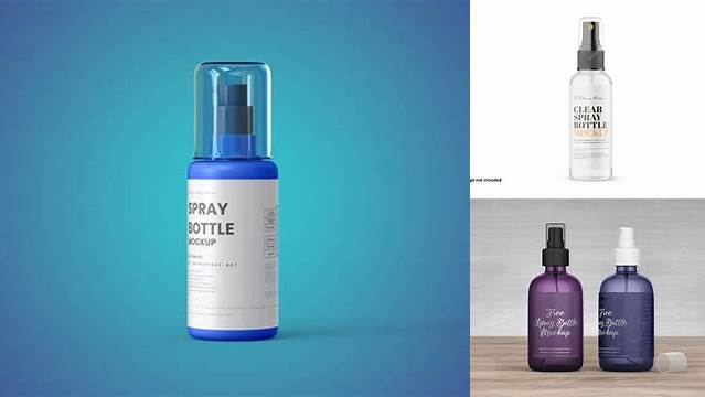 7875+ Blue Spray Bottle with Clear Overcap PSD Mockup Editable Photoshop Template Freebie