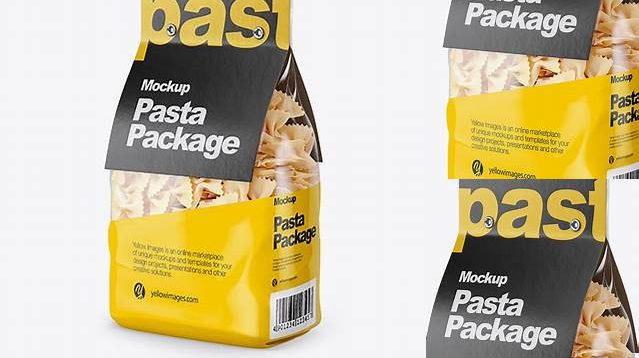 7875+ Farfalle Pasta with Paper Label PSD Mockup Half Side View Best Free Mockup PSD