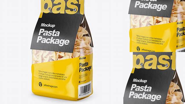 7875+ Farfalle Pasta with Paper Label PSD Mockup Half Side View Best Free Mockup PSD