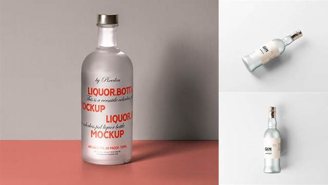 7876+ Frosted Glass Bottle With Pink Liquor PSD Mockup Custom Design Freebie PSD