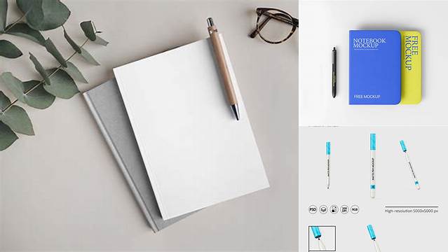 7881+ Matte Notebook with Pen PSD Mockup Exclusive Digital PSD Resource