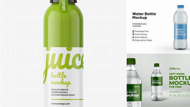 7882+ Green Plastic Bottle With Drink PSD Mockup Front View Unique High-Resolution PSD