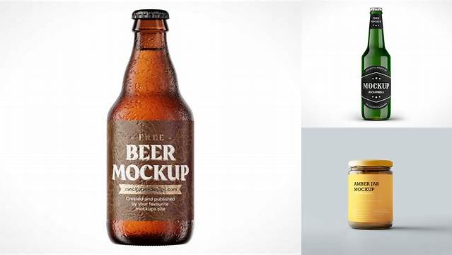 7885+ Dark Amber Glass Beer Bottle PSD Mockup Customizable Photoshop Template