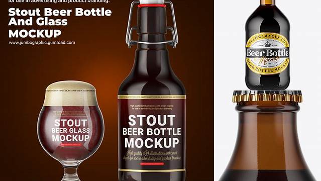 7886+ Amber Glass Bottle with Stout Beer PSD Mockup Premium Quality PSD Freebie