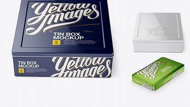 7886+ Metallic Tin Box PSD Mockup Front View High-Angle Shot Premium Quality PSD Freebie