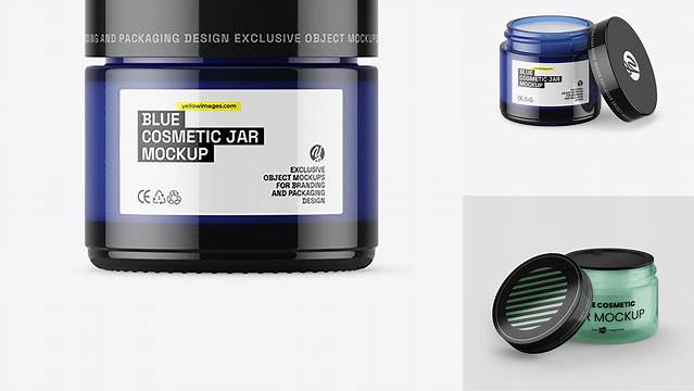 7887+ Dark Blue Glass Cosmetic Jar PSD Mockup Editable Photoshop File