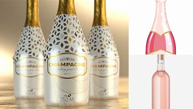 7888+ Champagne Bottle with Pink Wine In Shrink Sleeve Custom Design Freebie PSD