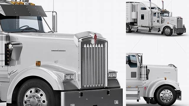 789+ Kenworth Refrigerator Truck HQ PSD Mockup Half Side View Elegant Photoshop Mockup