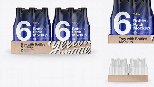 7894+ Kraft Tray with 6 Bottles Packs PSD Mockup Front View High-Quality Digital Mockup Resource