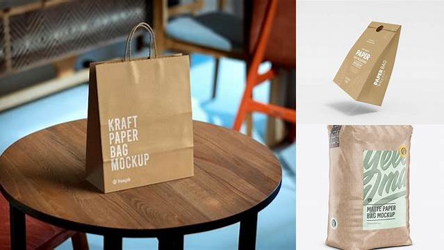 7897+ 3 kg Kraft Paper Bag PSD Mockup Halfside View Stylish PSD for Free