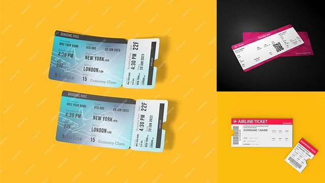 7902+ Plane Ticket Mockup Customizable PSD