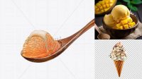 7908+ Wooden Spoon With Mango Ice Cream and White Chocolate Syrup Layered PSD File Free Download