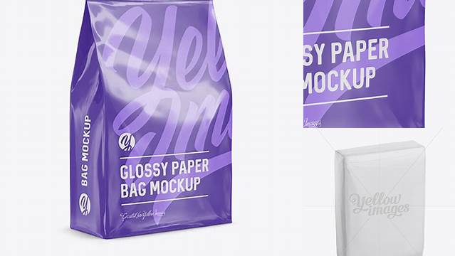 7911+ Stitched Glossy Paper Bag PSD Mockup Halfside View High-Quality Editable PSD