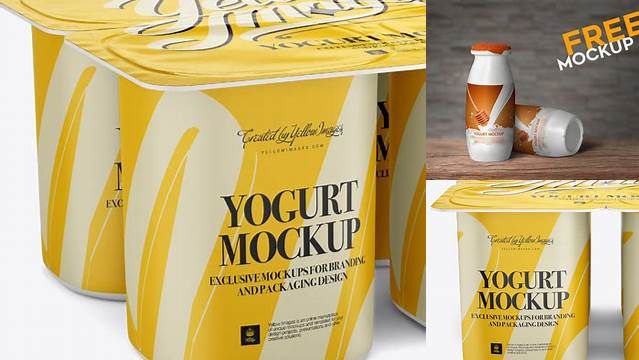 7913+ 4-Pack Yogurt PSD Mockup Half-side View Download Now Free PSD Template