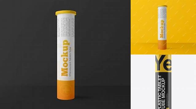 7918+ Glossy Plastic Effervescent Tablets Tube PSD Mockup Eye-Level Shot Free Graphic Mockup PSD