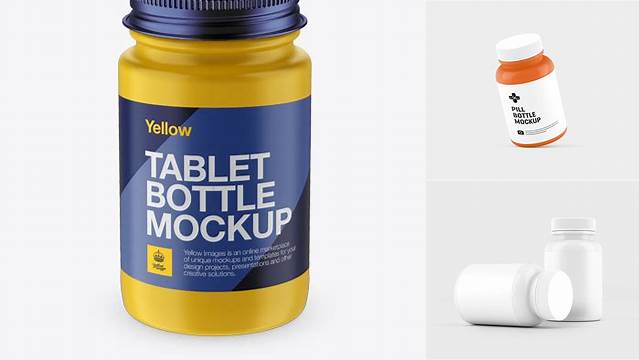 7918+ Matte Metalic Pill Bottle PSD Mockup High-Angle Shot Photoshop Resource Free