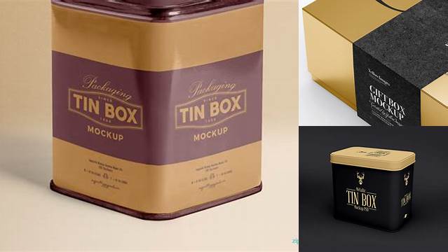 7918+ Metallic Box with Bottle PSD Mockup Half Side View Editable Photoshop Free Mockup