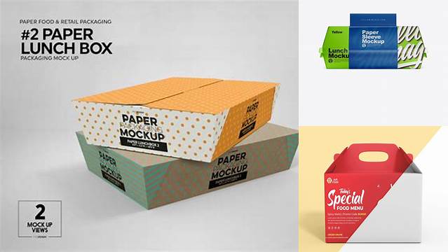 7922+ Glossy Lunch Box with Paper Sleeve PSD Mockup Smart Design Template Free