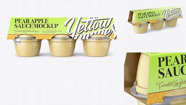 7929+ Pear Apple Sauce 6-4 Oz. Cups PSD Mockup Halfside View Custom Graphic Mockup File