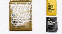 7931+ Metallic Paper Flour Bag PSD Mockup Front View Eye-Level Shot Professional Graphic PSD Download