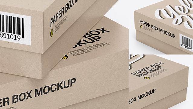 7931+ Two Square Kraft Boxes PSD Mockup Half Side View Fully Editable PSD Template