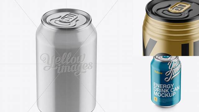 7933+ 330ml Metallic Aluminium Can PSD Mockup High-Angle Shot Exclusive Editable PSD File