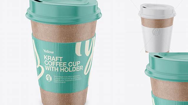 7938+ Kraft Coffee Cup With Holder – Front View High Angle Shot Download Now High-Quality PSD Template