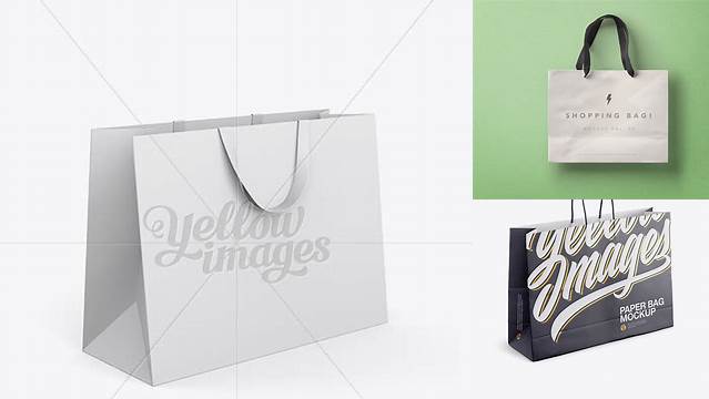 7942+ Paper Shopping Bag With Ribbon Handles PSD Mockup Halfside View Easy Editable