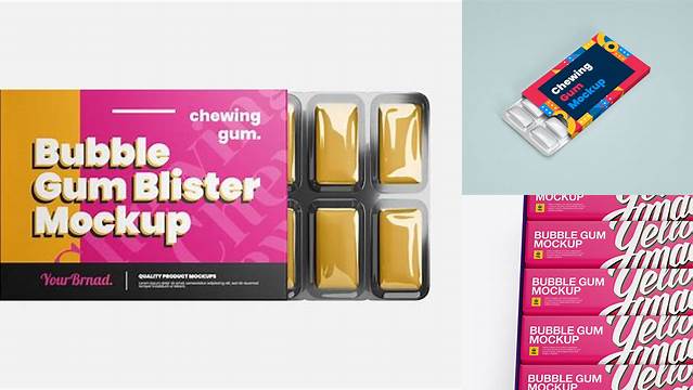 7943+ Bubble Gum Box PSD Mockup Front View High-Angle Shot Smart Object-Based PSD Template Free