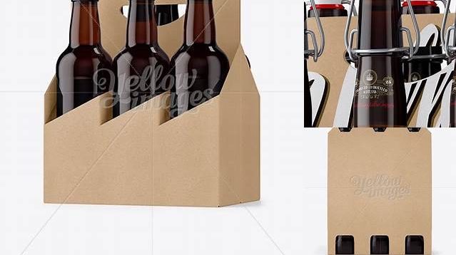 7943+ Kraft Paper 6 Pack Amber Bottle Carrier PSD Mockup Halfside View Modern PSD Templates