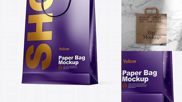 7946+ Glossy Paper Shopping Bag PSD Mockup Half Side View Hero Shot Creative Design Mockup