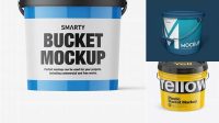 7949+ Glossy Plastic Bucket PSD Mockup Front View High Angle Premium Mockup Freebie