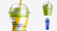 7956+ Kiwi Smoothie Cup with Straw PSD Mockup Custom Graphic Resource Free Download