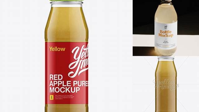 7959+ Glass Bottle with Apple Puree PSD Mockup Exclusive PSD Design Freebie