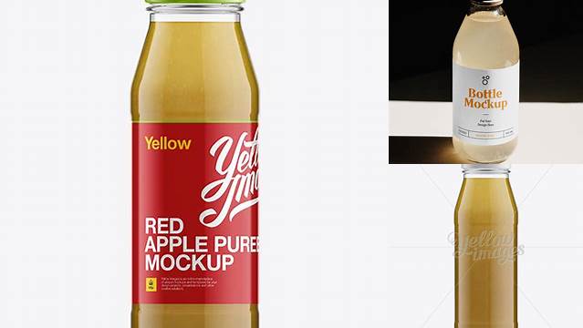 7959+ Glass Bottle with Apple Puree PSD Mockup Exclusive PSD Design Freebie