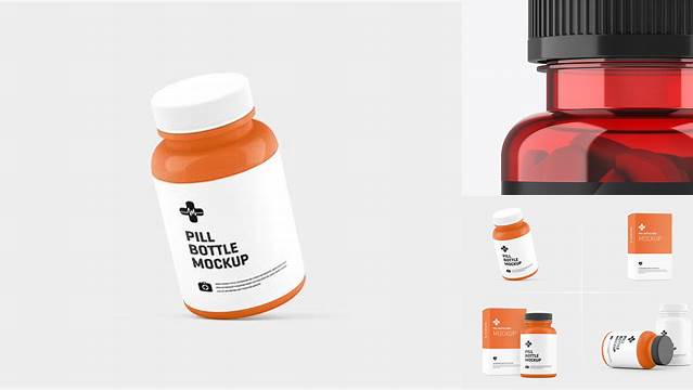 7959+ Red Pill Bottle PSD Mockup Front View Professional Quality Freebie PSD File