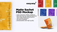 7966+ Matte Sachet with Box PSD Mockup Half Side View Free PSD for Creatives