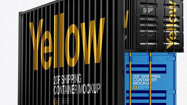 7967+ 20F Metallic Shipping Container PSD Mockup Halfside View Professional Editable Freebie PSD