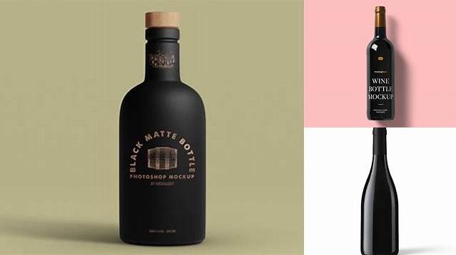 7969+ Black Matte Wine Bottle PSD Mockup Front View Free PSD