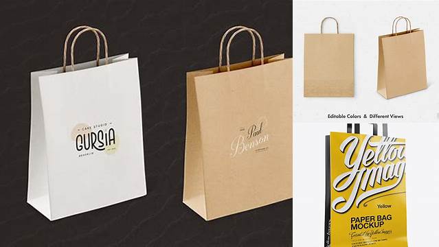 7969+ Glossy Paper Bag PSD Mockup Half side View Exclusive Free Creative Resource