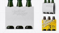 797+ White Paper 3 Pack Dark Green Bottle Carrier PSD Mockup Halfside View Editable Photoshop File